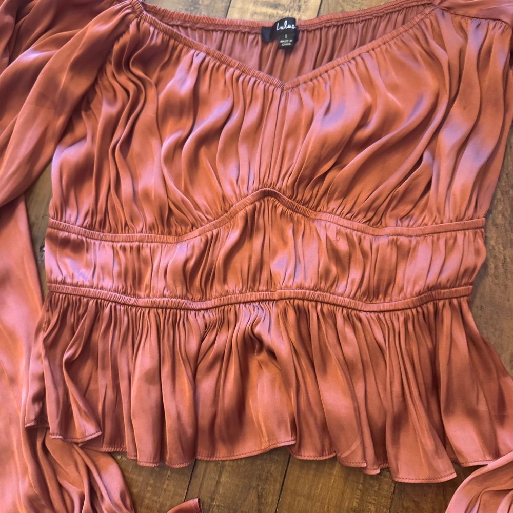 LULUS Satin Ruched Top - Picture 5 of 7